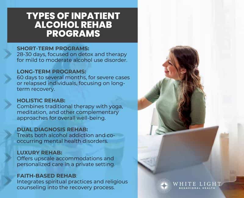 Inpatient Alcohol Rehab: Definition, How It Works, Types, Benefits, Treatment Approaches, Cost In Ohio 1 the types of inpatient alcohol rehab programs
